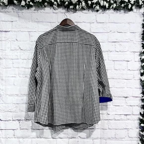 Lauren Ralph‎ Lauren Womens Plus 3X Black White Gingham Button Up Shirt Blouse - Picture 2 of 15